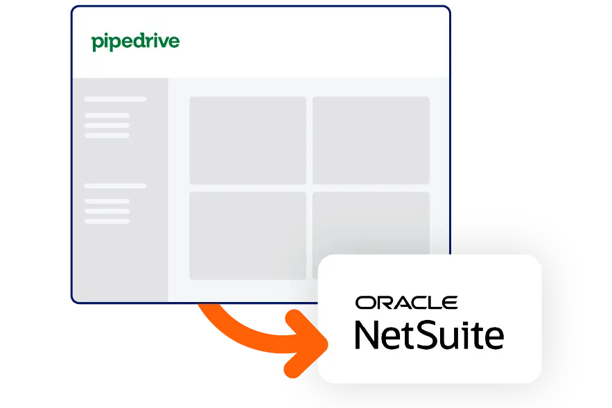 Pipedrive screen with an arrow connecting it to NetSuite