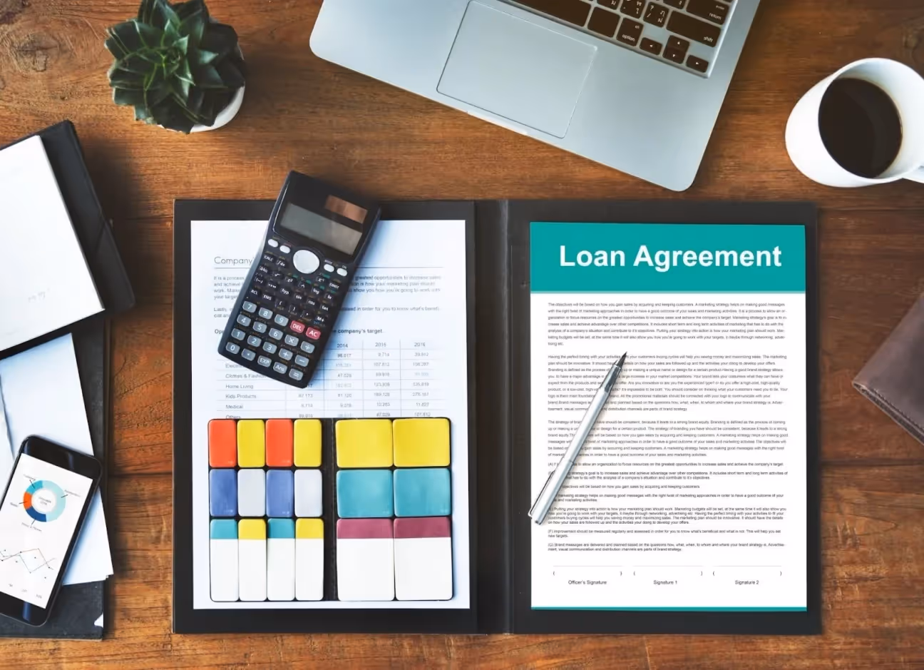 A loan agreement with a calculator