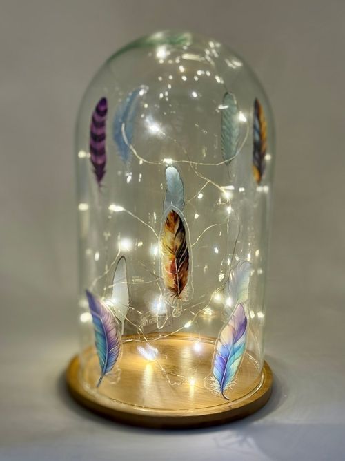 Szklany klosz piórka lampiki led