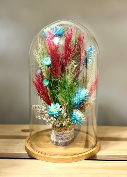 Szklany klosz trawy kocanki