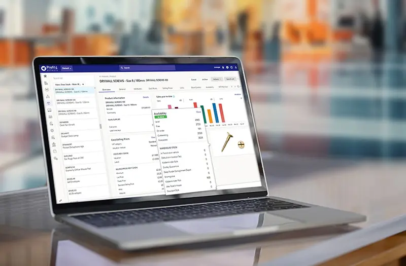 Data from modern ERP on a laptop screen 