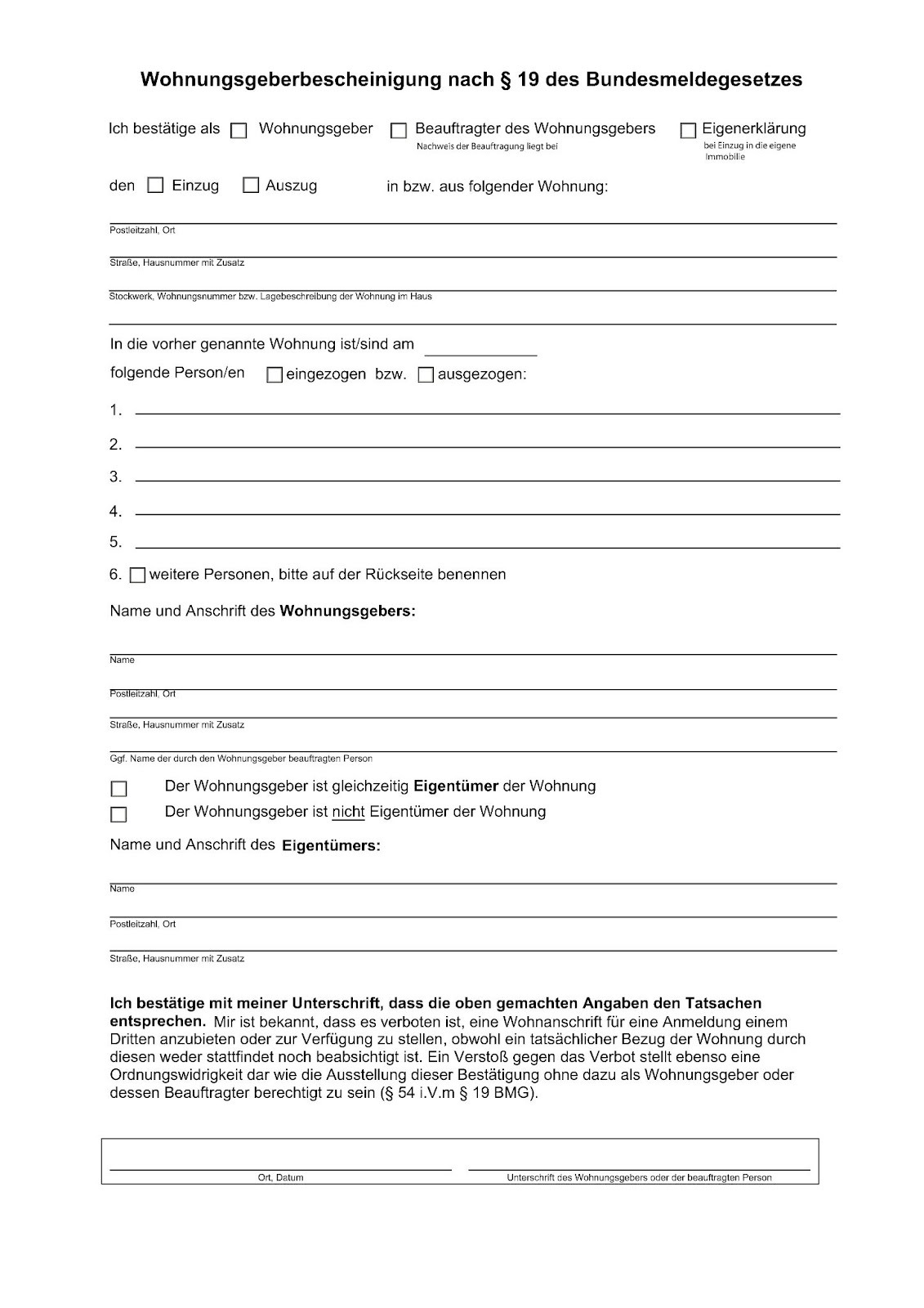 A sample of Wohnungsgeberbestätigung