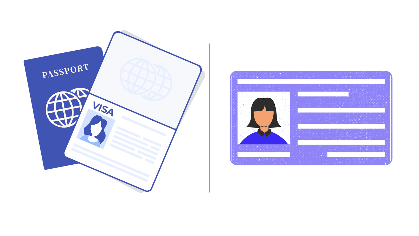 Graphic illustrating the temporary visa sticker (on the left); and the long-term residence permit card (on the right)