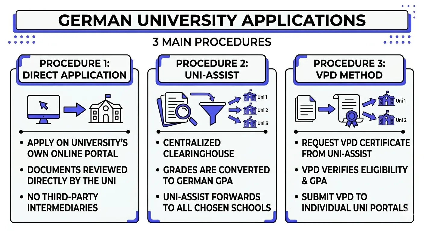 Three application procedures at German universities