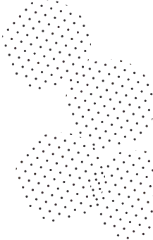 Abstract illustration of three overlapping clusters of small black dots arranged in organic, irregular circular shapes on a transparent background.