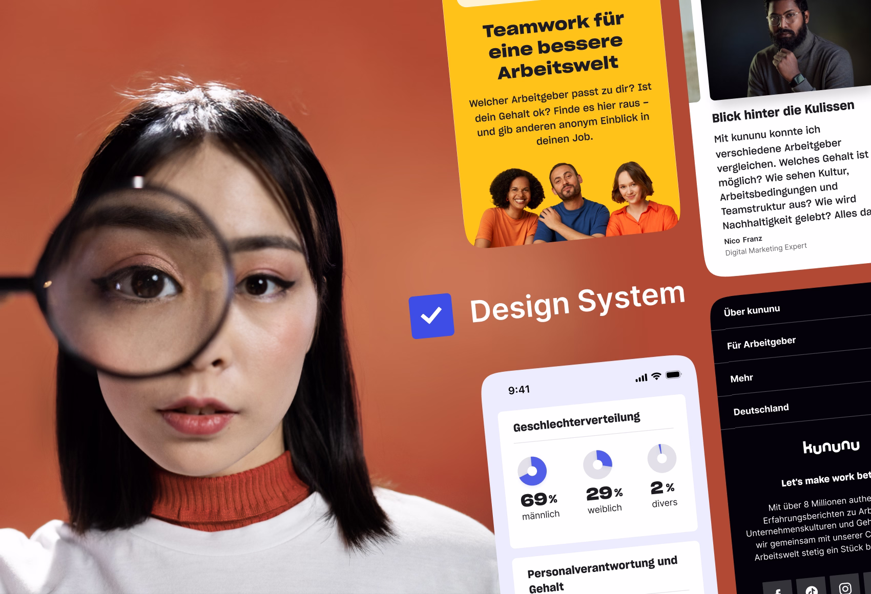 kununu cover image showing some interface elements and a checkbox with the label "Design System"