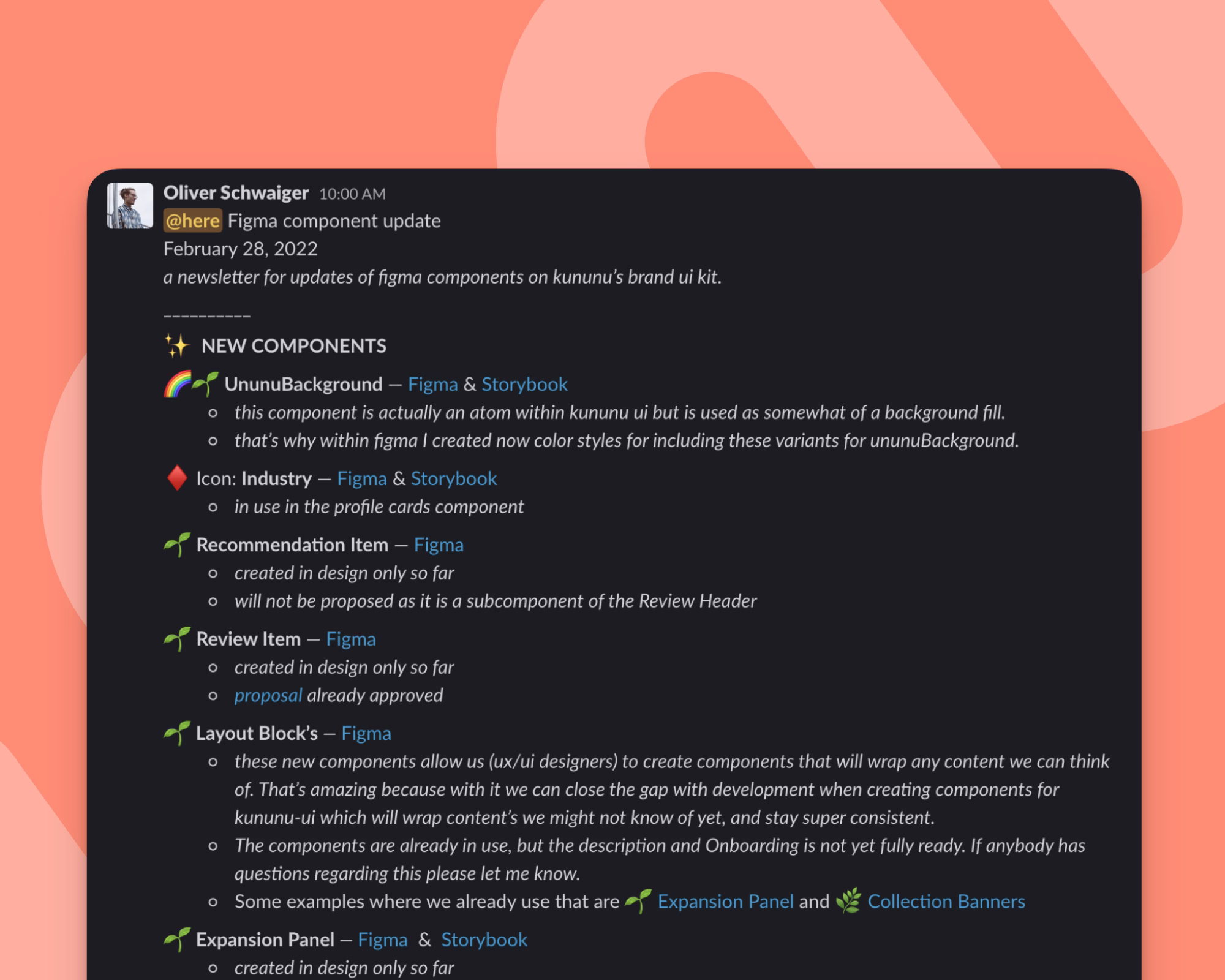 message showing a structured library update, informing about changes on components