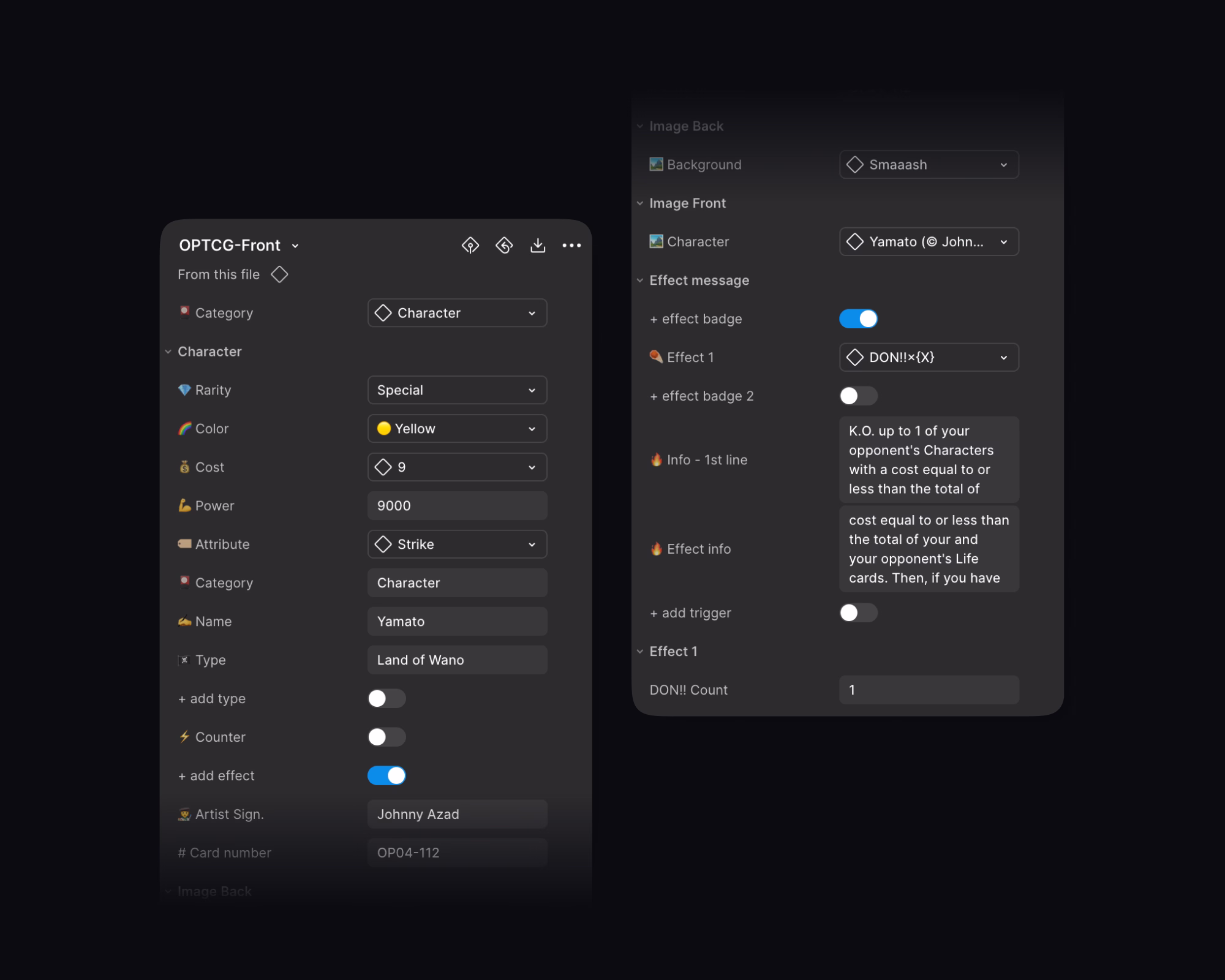 figma properties panel showing the sophisticated component API of the main component