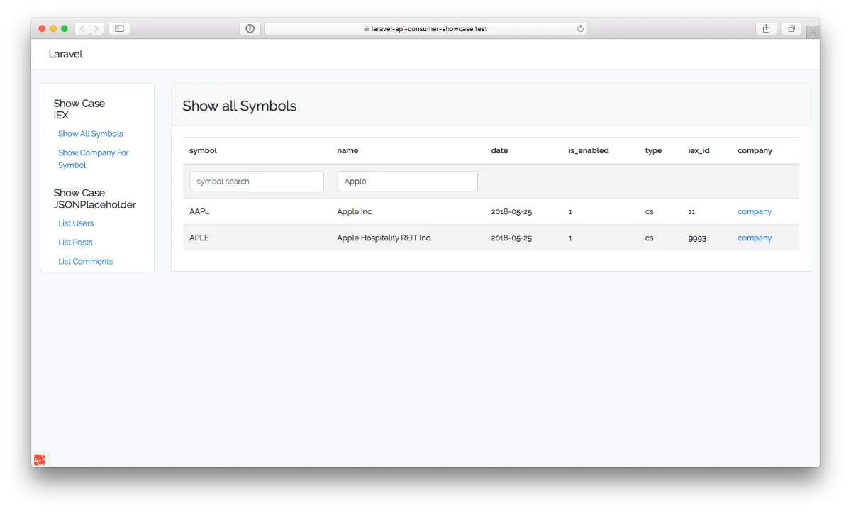 Laravel app opened on a mac desktop.