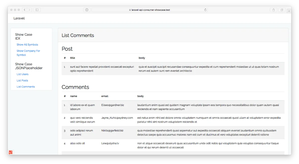 Laravel list comments.