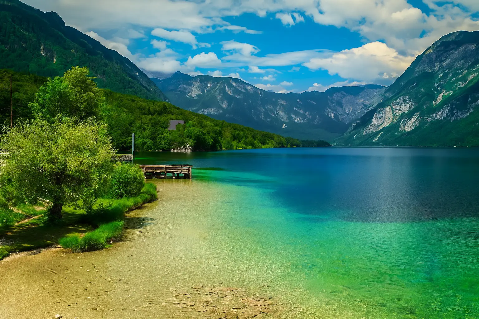 The stunning blue lake Bohinj is one of the best wedding venues in Slovenia.