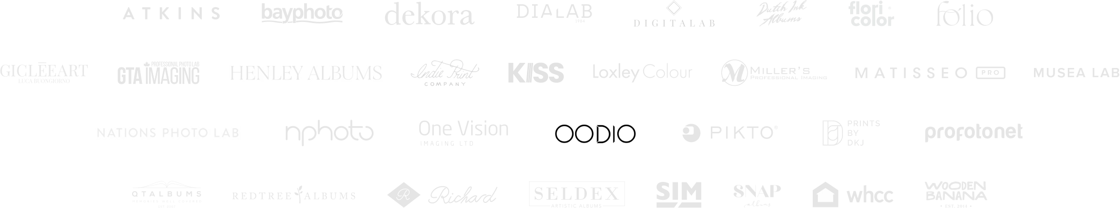 Logos of Pic-Time's photography print lab partners in IndiaLabs logos for India