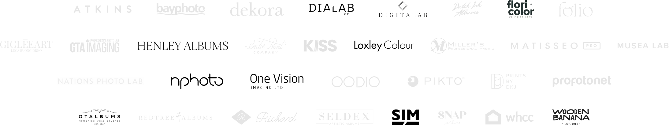 Logos of Pic-Time's United Kingdom photography print lab partners