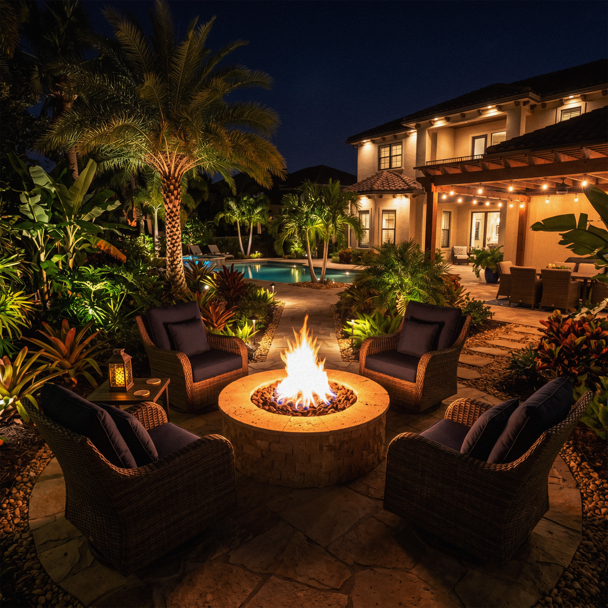 Custom backyard fire pit and patio design in Central Florida