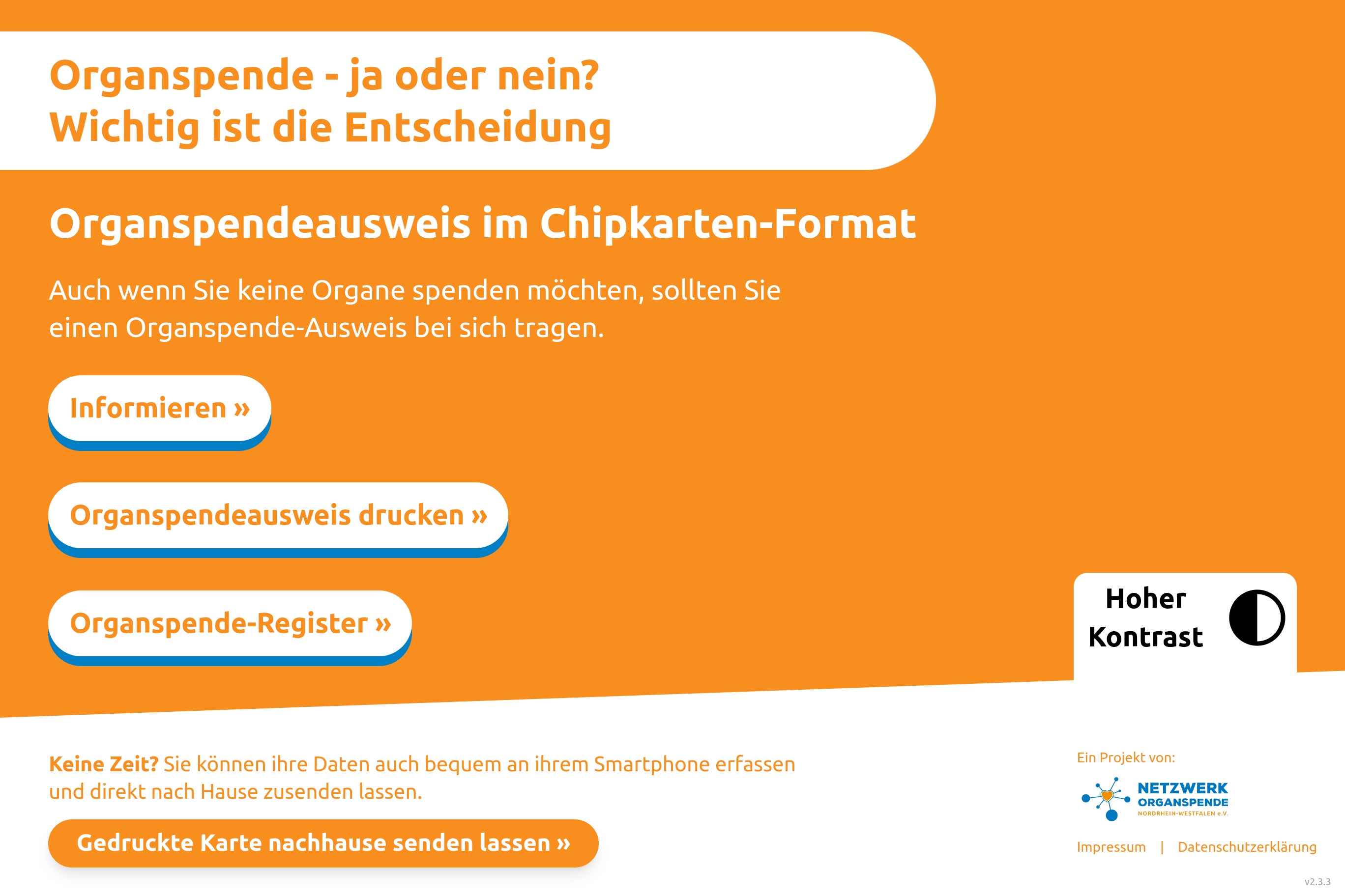 Startbildschirm des Organspende-Infoterminals