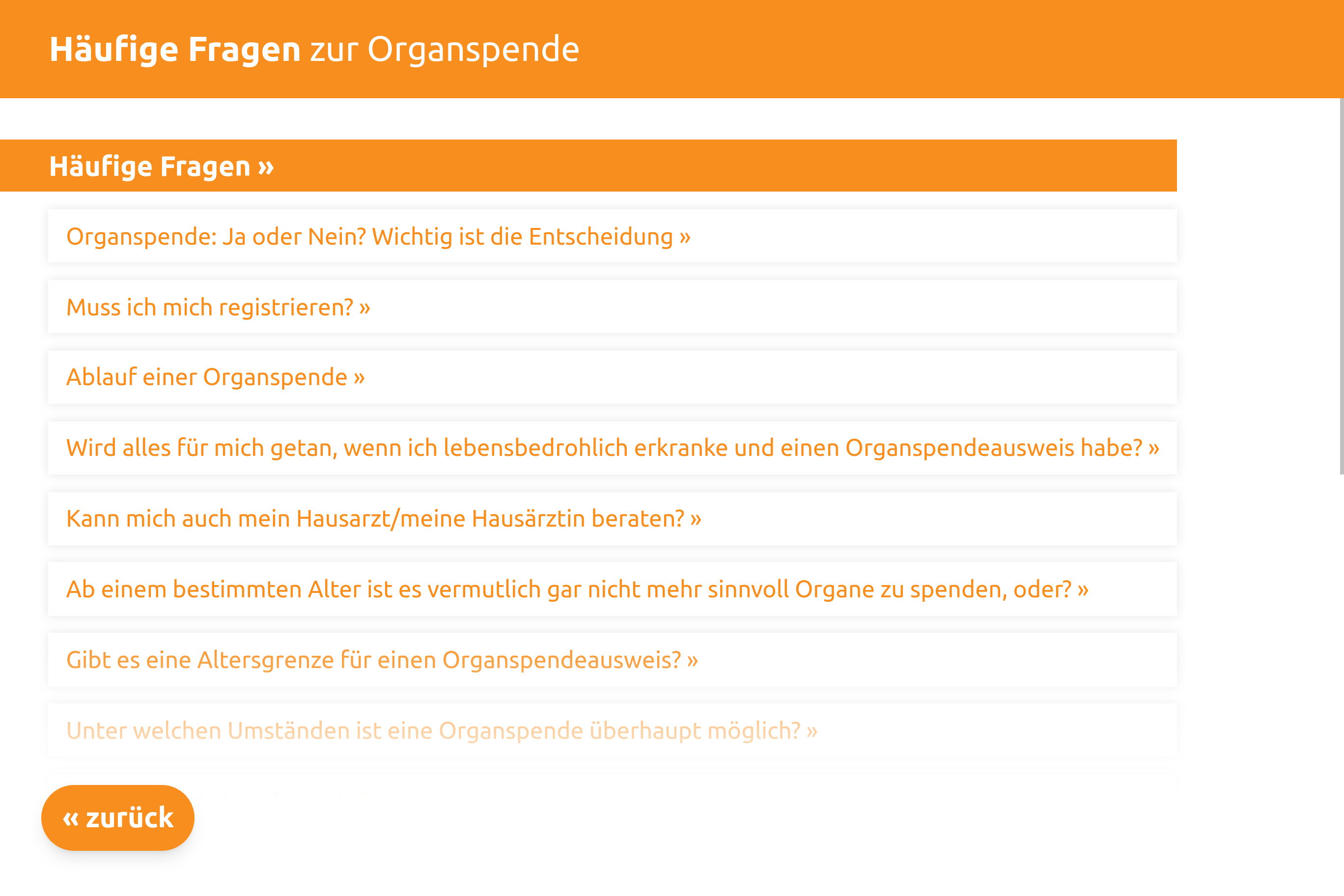 Informations- und FAQ-Bereich des Terminals