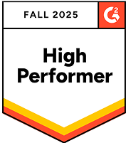 The G2 High Performer award badge for Fall 2025.