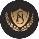 Gold shield emblem with intertwined letters 'S' and 'G' above a laurel wreath on a dark circular background.