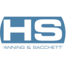 Logo with large white letters 'HS' above smaller text 'MANNING & SACCHETTI' on a blue circular background.