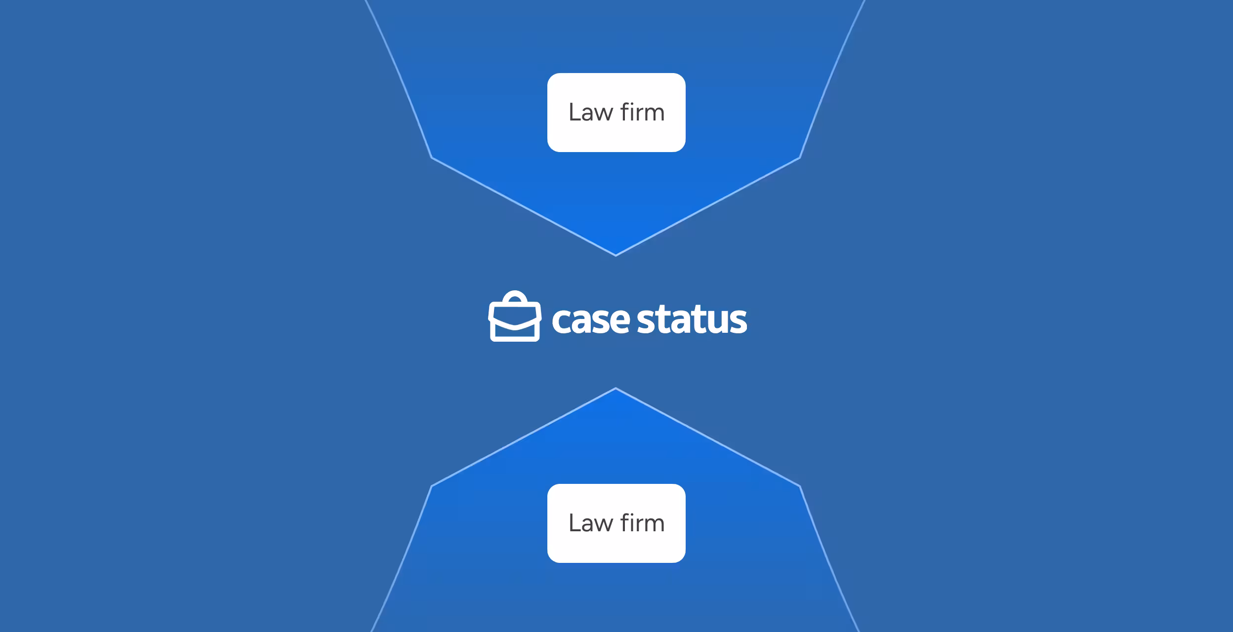 Diagram showing two law firms connected to case status with a briefcase icon on a blue background.