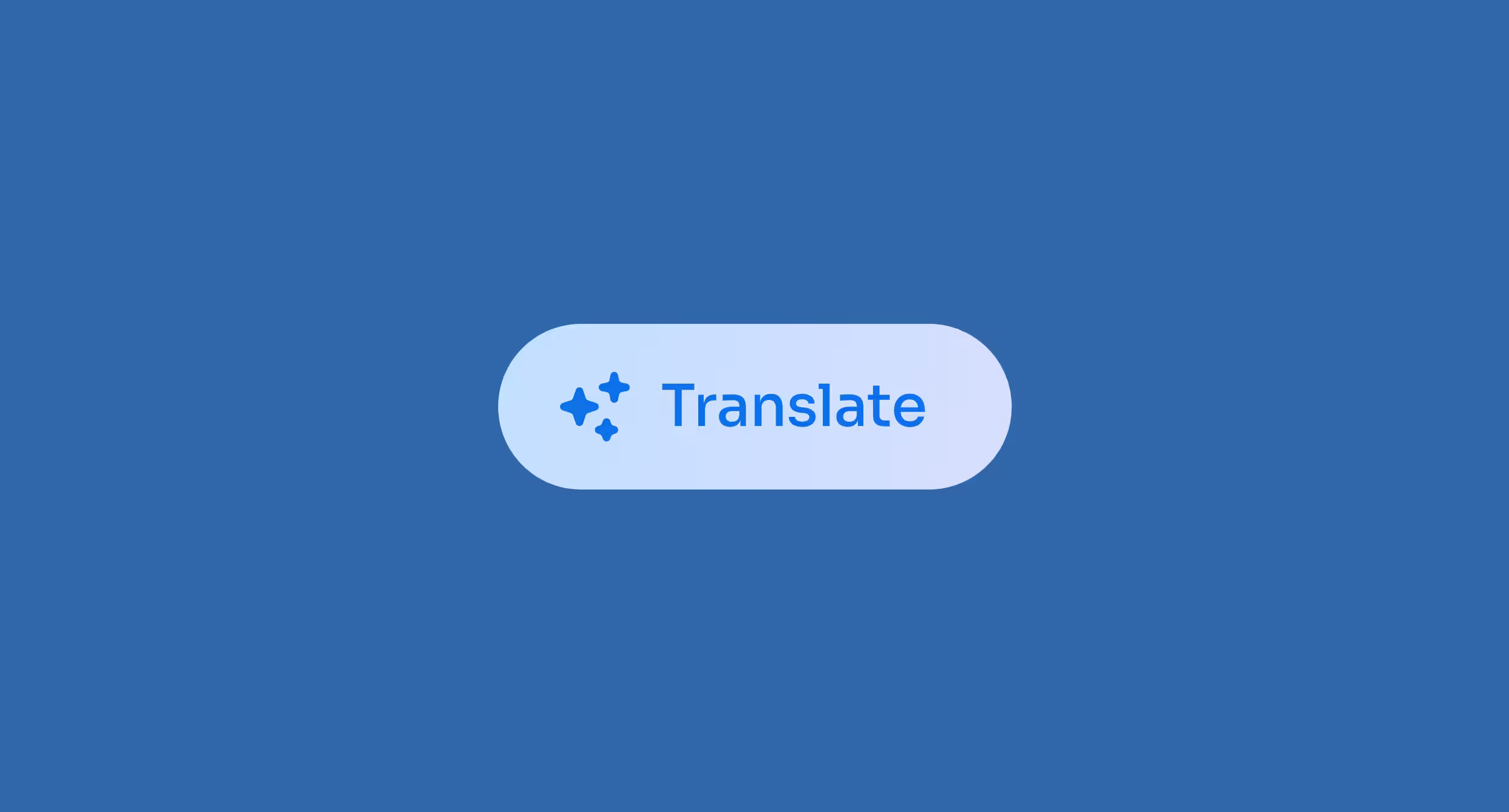 Blue Translate button with sparkle icon on light blue rounded rectangle against dark blue background.
