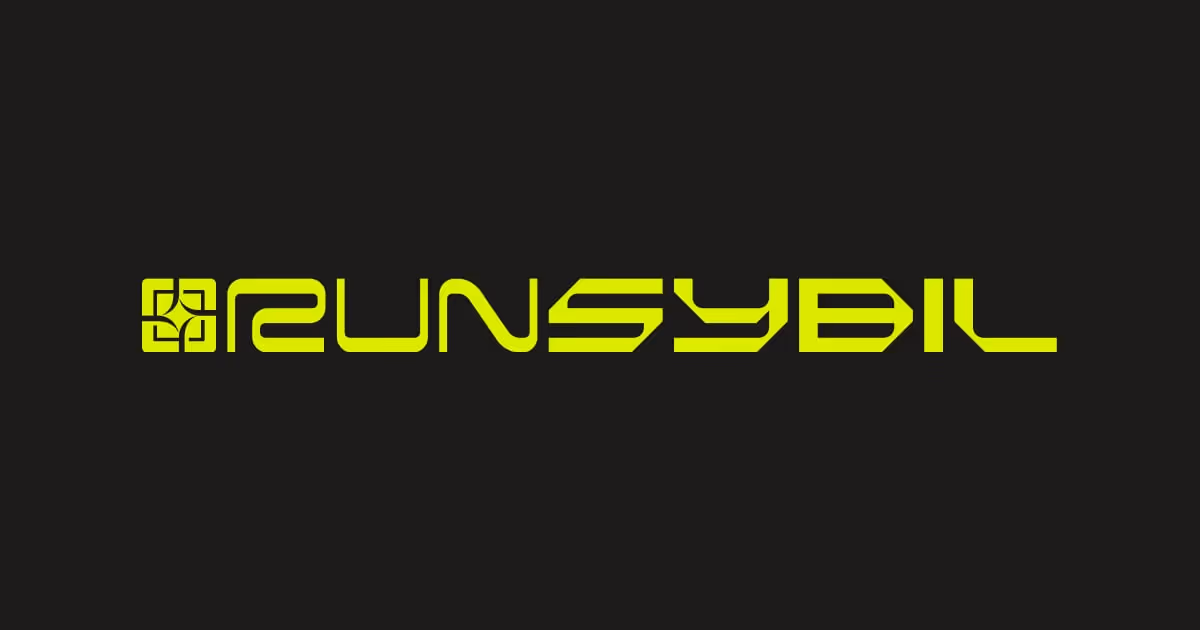 Bright yellow stylized text and logo on black background reading 'RUNSYBIL'.