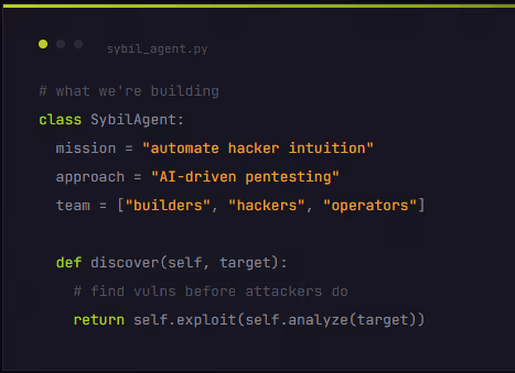 Code snippet defining SybilAgent class for AI-driven pentesting to automate hacker intuition.
