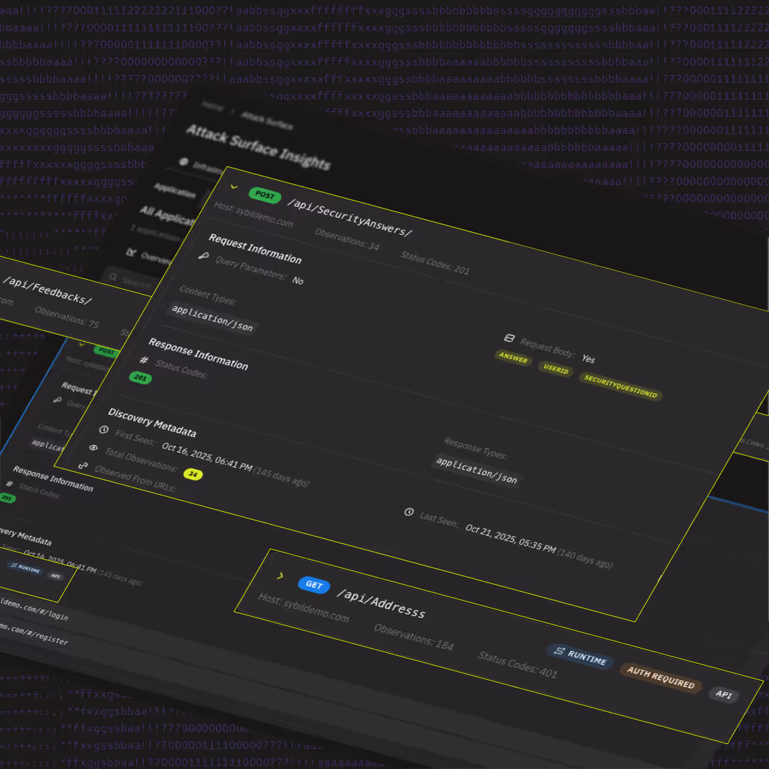 Interface showing API endpoints for SecurityAnswers, Feedbacks, and Addresses with details on requests and statuses.