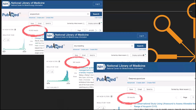 Collage of PubMed search results for medical topics.