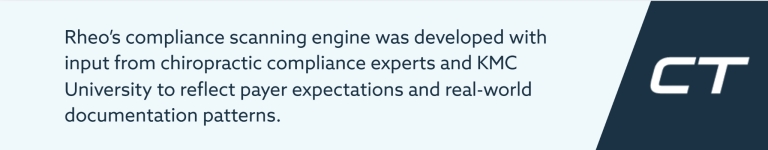 Rheo’s Compliance Engine Built with Chiropractic Experts and KMC University Standards.