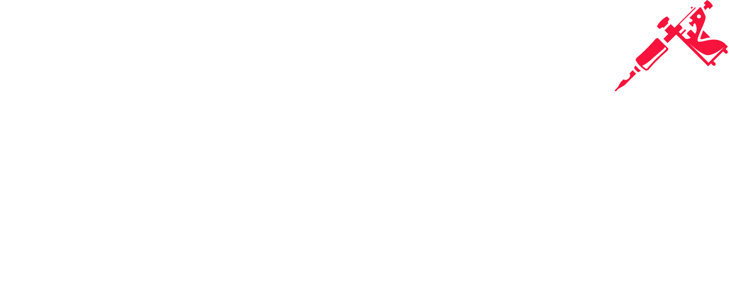 Red tattoo machine icon on white background