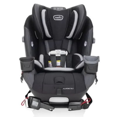 All4One DLX by Evenflo convertible car seat, high-back infant-to-toddler with five-point harness.