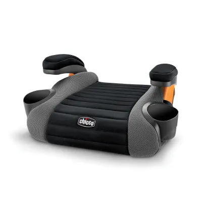 Chicco GoFit no-back booster seat with contoured foam cushion, integrated armrests, fabric cover