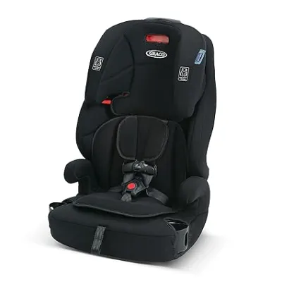 Wayzby Graco forward-facing harness-to-booster car seat, padded fabric and adjustable headrest for toddlers.