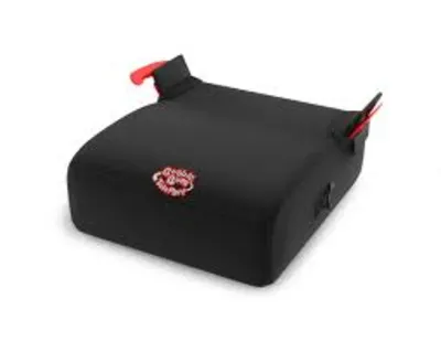 BubbleBum Teleport no-back booster seat — slim telescopic travel booster, black contoured cushion.
