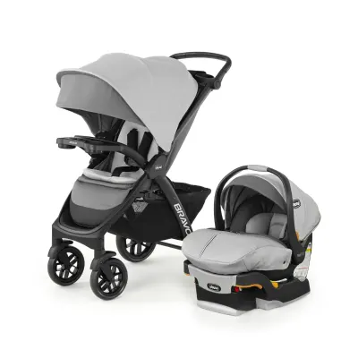 Chicco Bravo LE Trio travel system with KeyFit 30 Zip infant car seat, rear-facing.