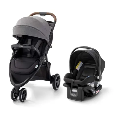 Graco Outpace LX All-Terrain stroller with SnugRide 30 Lite infant car seat travel system.