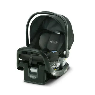 Graco SnugRide SnugFit 35 infant car seat, gray fabric, five-point harness, detachable base