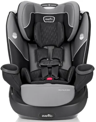 Evenflo Revolve convertible car seat, high-backed infant-to-toddler seat with padded sides.