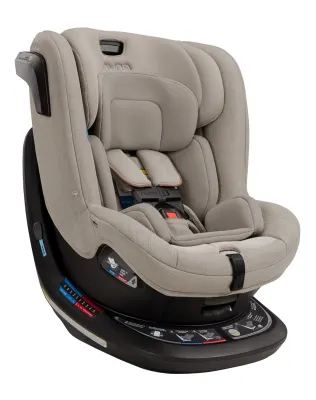 Revvby Nuna convertible car seat, rear- and forward-facing, adjustable headrest, five-point harness.
