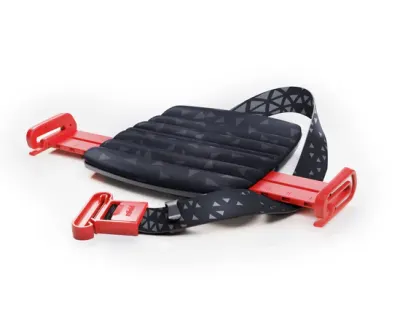 Compact foldable no-back booster (Mifold) — portable belt-positioning car seat for children, lightweight travel.