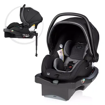 Litemax DLX by Evenflo infant car seat, rear-facing padded carrier with adjustable canopy.