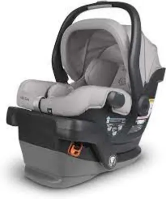 UPPAbaby Mesa V2 infant car seat, rear-facing with cushioned liner and adjustable canopy.