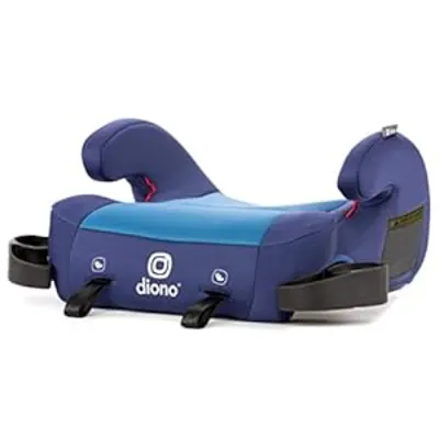 Diono Solana 2by no-back booster seat, contoured foam, fabric cover, integrated armrests.