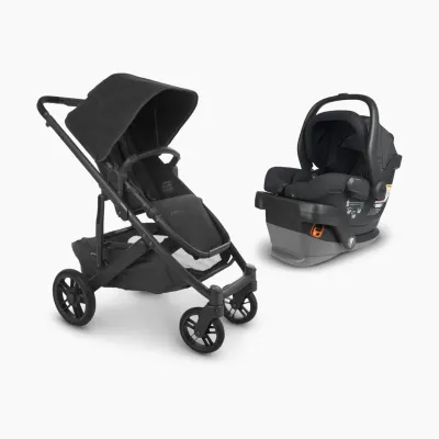 UPPAbaby Cruz V2 stroller with Mesa V2 infant car seat, modular infant travel system.