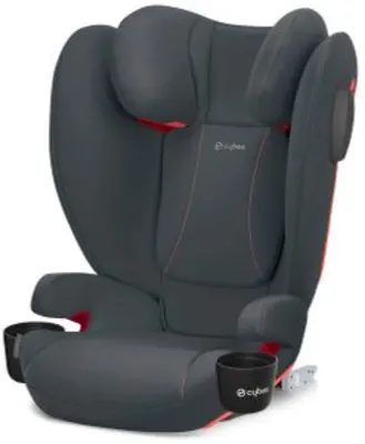 Solution B2‑Fix+ Luxby CYBEX high-back booster car seat, charcoal with adjustable headrest.