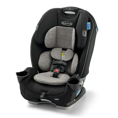 Graco SlimFit convertible car seat, slim-profile design, padded 5-point harness and cup holders