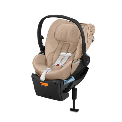 CYBEX Cloud Q infant car seat, rear-facing carrier with adjustable headrest and canopy.