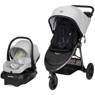 Gia XP Luxe 3-wheel stroller with Mico Luxe infant car seat, infant travel system.