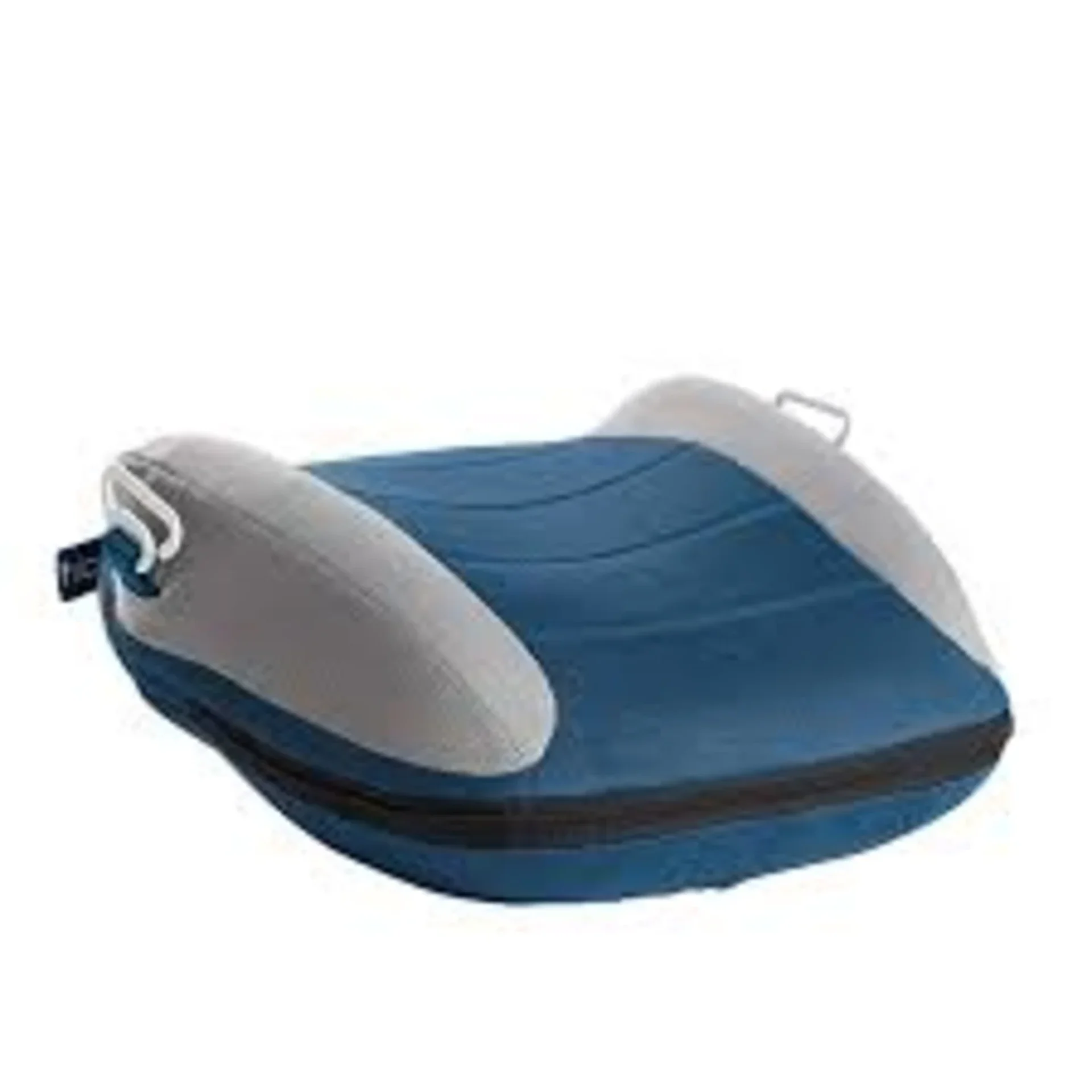 Hiccapop UberBoost backless booster car seat in blue and gray with padded armrests and LATCH connectors
